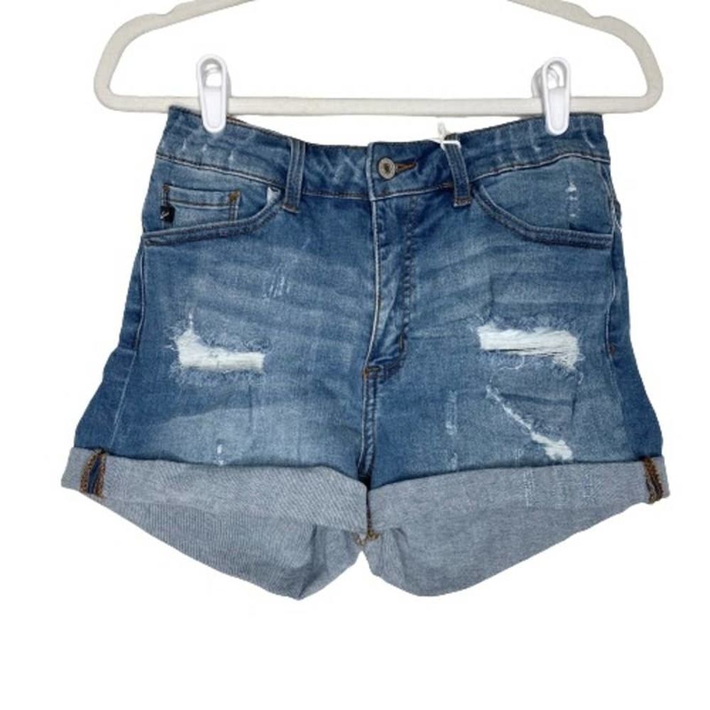 KanCan Distressed Cuffed Denim Jean Shorts Five Pockets Mid Rise Blue Size 7/27